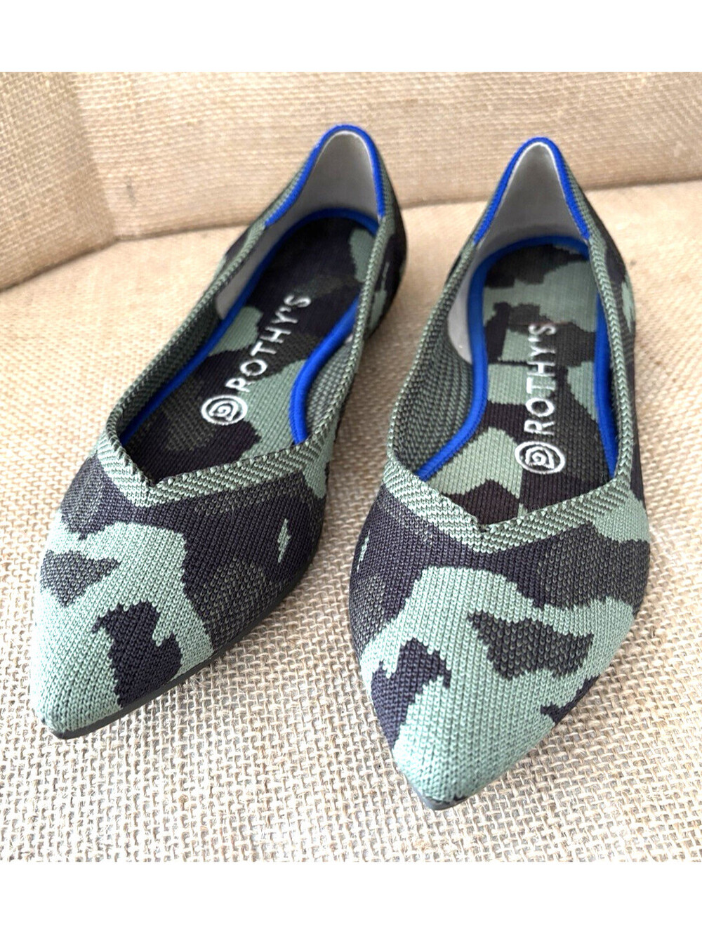 Rothy's Women's The Point Olive Camo Green Flats Shoes, Size W7.5, Slip-On